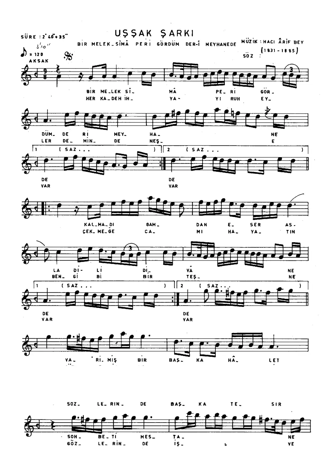 Bir melek-sima peri gördüm der-i meyhanede