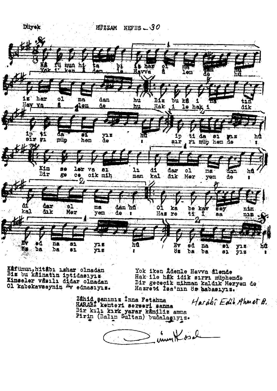 Kaf ü nun hitabı izhar olundu (olmadan)