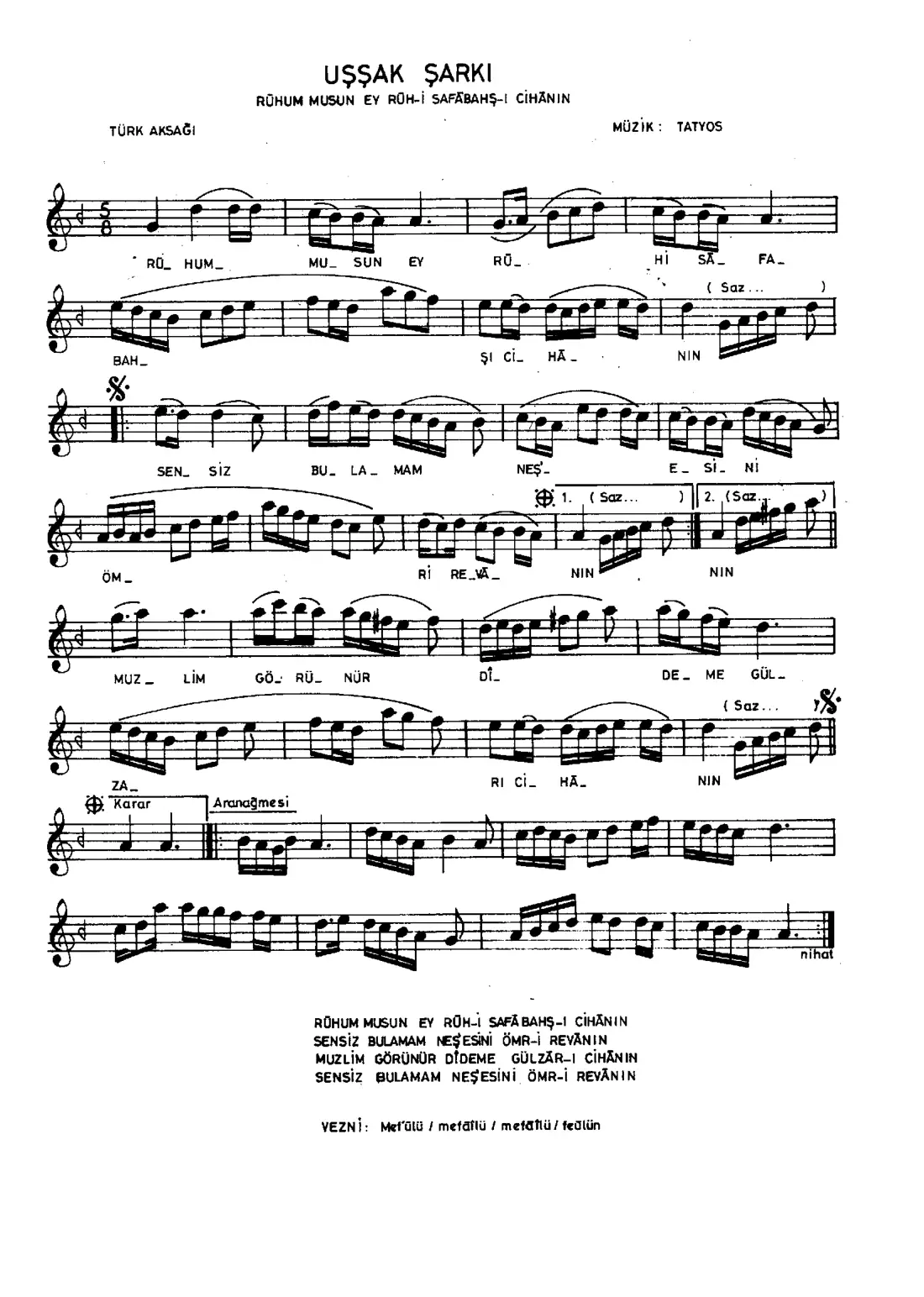 Ruhum musun ey ruh-i safa-bahşı cihanın