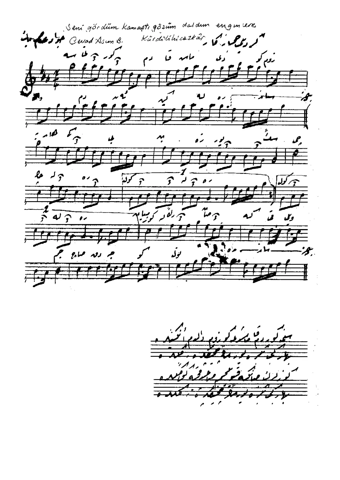 Seni gördüm kamaştı gözüm daldım enginlere (Eski yazı)