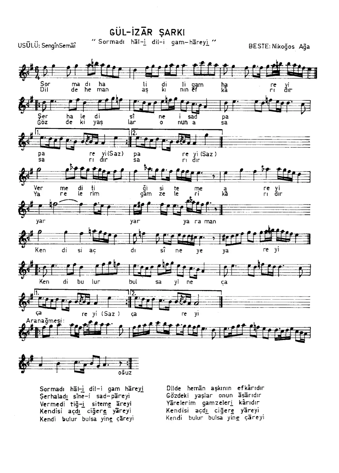Sormadı hal-i dil-i gam-hareyi ( 6.İki nüsha)